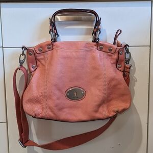 Vintage Fossil Maddox Leather Satchel Crossbody Bag Y2K Slouchy Hobo Soft Pink